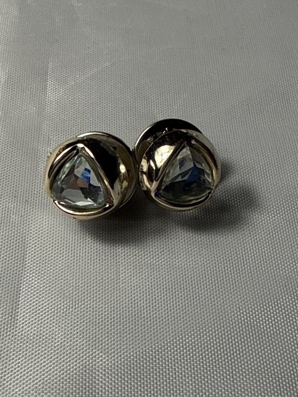 Silver Tone Faux Crystal Collar Pins Set Geometric Triangle Lapel Brooch